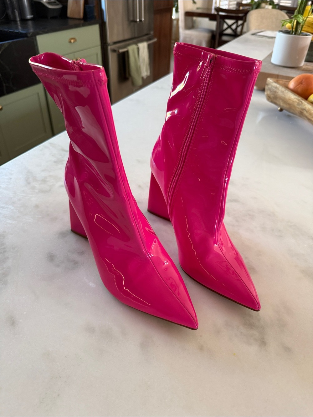 Steve Madden Hot Pink Patent Pointed Toe Wedge Boots